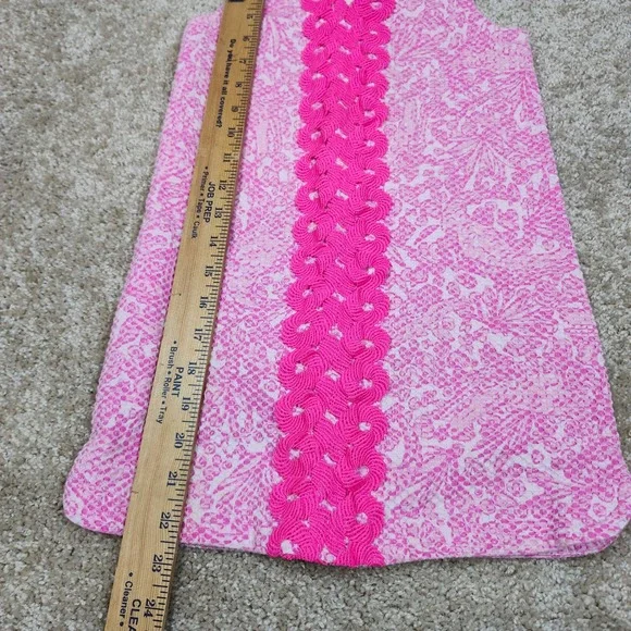 Lilly Pulitzer Girls Pink White Jacquard Shift Dress Soutache Trim Size S 6-6X - Picture 8 of 8